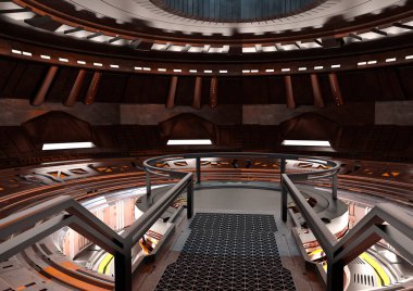 Bir bilim kurgu uzay seyahat podyumunun 3 boyutlu canlandırması