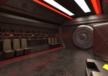 Bir bilim kurgu uzay kokpitinin 3 boyutlu görüntülemesi