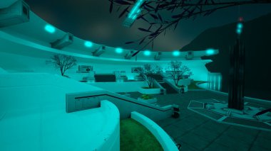 Fütürist bir bilim kurgu karesinin 3 boyutlu canlandırması