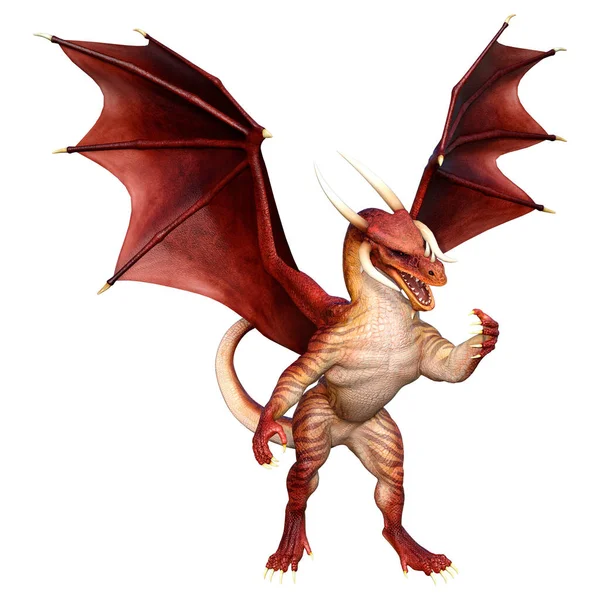 Beyaz arka planda izole edilmiş bir fantezi ejderhanın 3 boyutlu canlandırması