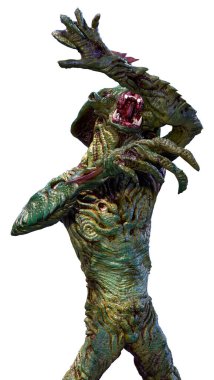 Beyaz arka planda izole edilmiş yeşil bir uzaylının 3 boyutlu görüntüsü