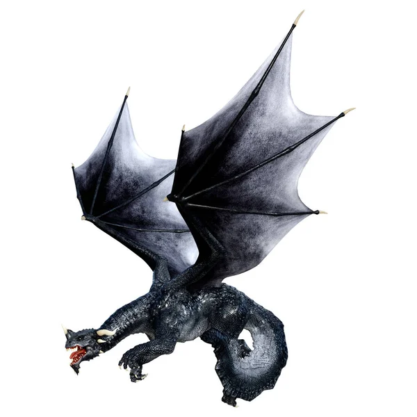 Beyaz arka planda izole edilmiş bir fantezi ejderhanın 3 boyutlu canlandırması