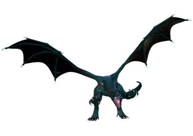 Beyaz arka planda izole edilmiş bir fantezi ejderhanın 3 boyutlu canlandırması