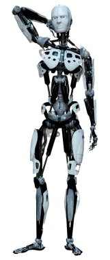 Beyaz arkaplanda izole edilmiş bir erkek robotun 3B görüntülemesi