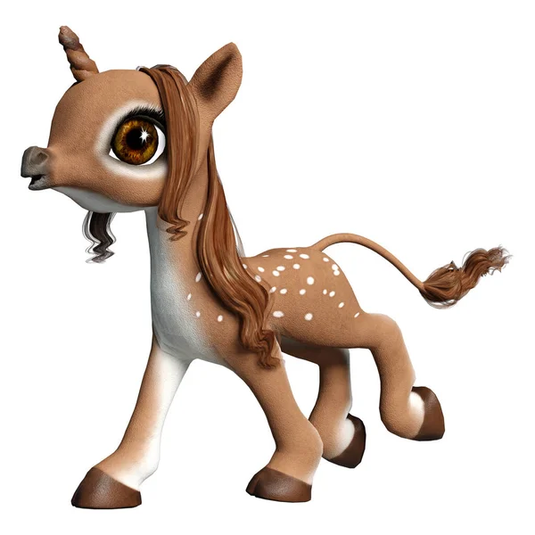 Rendering Simpatico Cervo Unicorno Bambino Cartone Animato Isolato Sfondo Bianco — Foto Stock