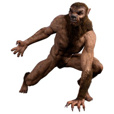 Beyaz arka planda 3 boyutlu bir kurt adam ya da Lycanthrope görüntüsü izole edilmiş.
