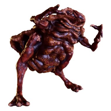 Beyaz arka planda izole edilmiş bir fantezi yaratığın 3 boyutlu canlandırması