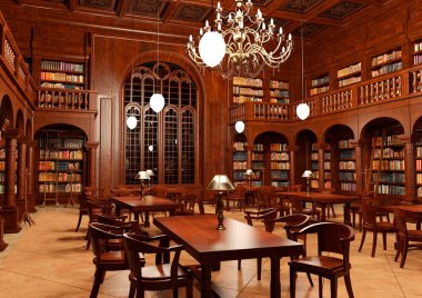 3D rendering of an old library interior