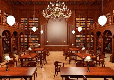 3D rendering of an old library interior