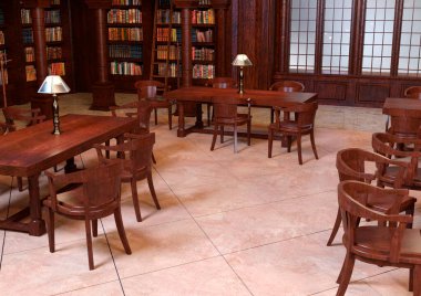 3D rendering of an old library interior