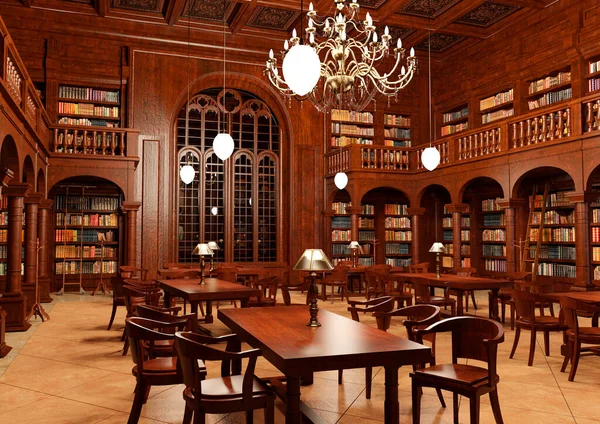 Rendering Old Library Interior — Fotografia de Stock