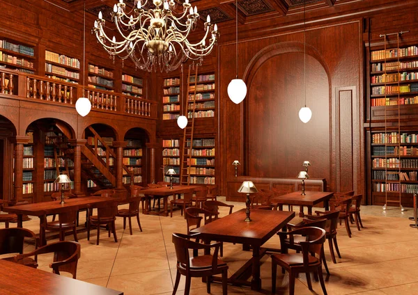 Rendering Old Library Interior — Stock Photo, Image