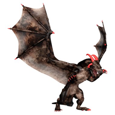 Beyaz arka planda izole edilmiş bir fantezi ejderhanın 3 boyutlu canlandırması