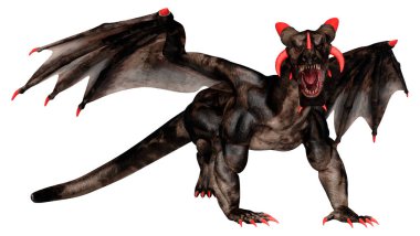 Beyaz arka planda izole edilmiş bir fantezi ejderhanın 3 boyutlu canlandırması