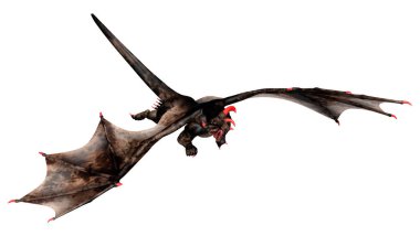 Beyaz arka planda izole edilmiş bir fantezi ejderhanın 3 boyutlu canlandırması