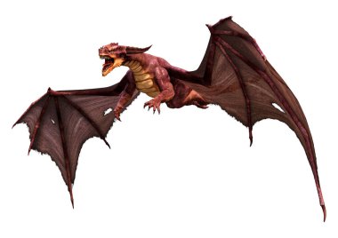 Beyaz arka planda izole edilmiş bir fantezi ejderhanın 3 boyutlu canlandırması