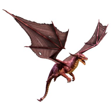 Beyaz arka planda izole edilmiş bir fantezi ejderhanın 3 boyutlu canlandırması