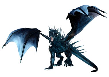 Beyaz arka planda izole edilmiş bir fantezi ejderhanın 3 boyutlu canlandırması