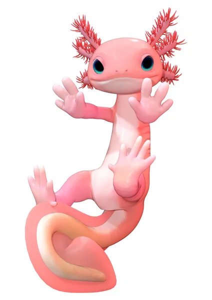 Rendering Eines Niedlichen Rosa Toon Axolotl Isoliert Auf Weißem Hintergrund — Stockfoto