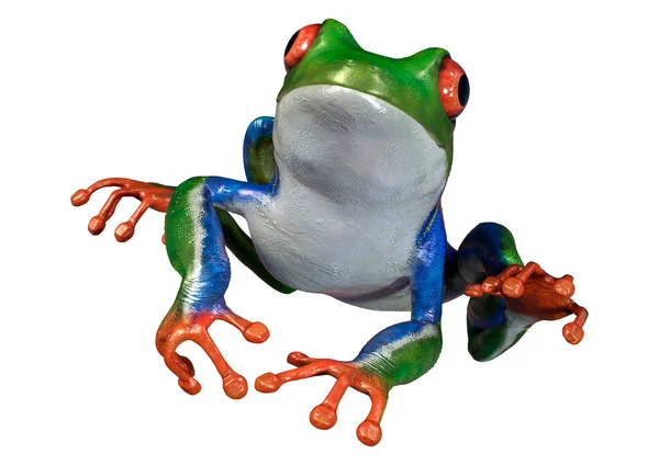 基于白色背景的亚马逊树蛙的三维绘制 — 图库照片