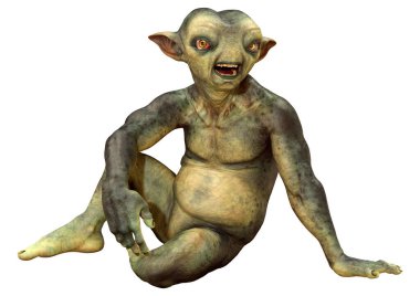 Beyaz arka planda izole edilmiş yeşil bir uzaylının 3 boyutlu görüntüsü