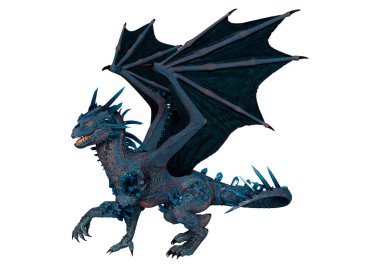 Beyaz arka planda izole edilmiş bir fantezi ejderhanın 3 boyutlu canlandırması