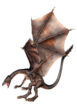 Beyaz arka planda izole edilmiş bir fantezi ejderhanın 3 boyutlu canlandırması