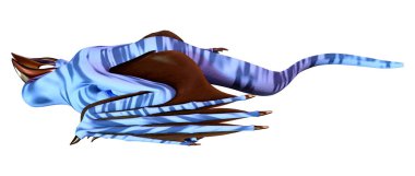 Beyaz arka planda izole edilmiş bir fantezi ejderhanın 3 boyutlu canlandırması