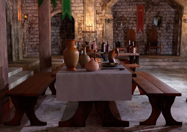 Rendering Medieval Viking Hall Interior — Stockfoto