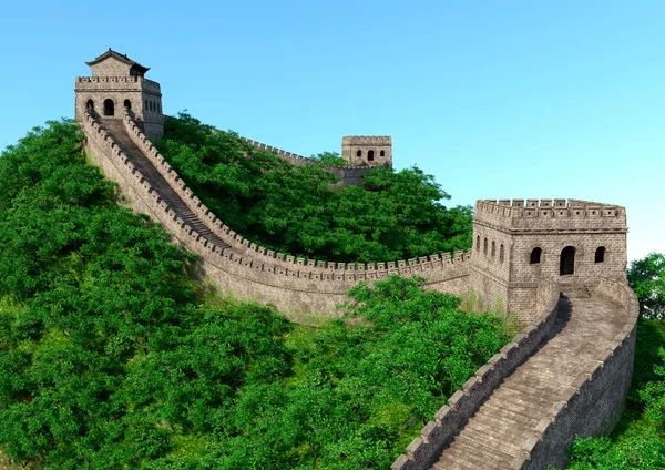 3D rendering of a Great Wall of China, a historic fortification