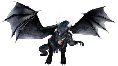 Beyaz arka planda izole edilmiş bir fantezi ejderhanın 3 boyutlu canlandırması