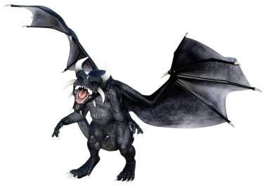 Beyaz arka planda izole edilmiş bir fantezi ejderhanın 3 boyutlu canlandırması