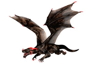 Beyaz arka planda izole edilmiş bir fantezi ejderhanın 3 boyutlu canlandırması