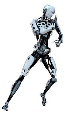 Beyaz arkaplanda izole edilmiş bir erkek robotun 3B görüntülemesi