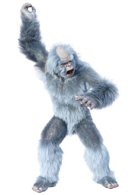 Yeti 'nin beyaz arka planda izole ettiği 3 boyutlu bir fantezi yaratığı.
