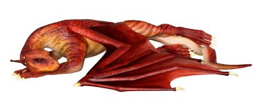 Beyaz arka planda izole edilmiş bir fantezi ejderhanın 3 boyutlu canlandırması