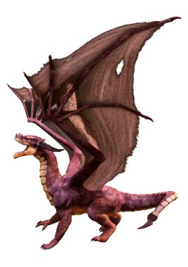 Beyaz arka planda izole edilmiş bir fantezi ejderhanın 3 boyutlu canlandırması