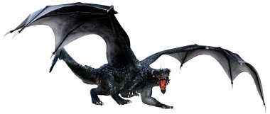 Beyaz arka planda izole edilmiş bir fantezi ejderhanın 3 boyutlu canlandırması