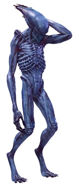 Weergave Van Een Blauwe Mannelijke Alien Geïsoleerd Witte Achtergrond — Stockfoto