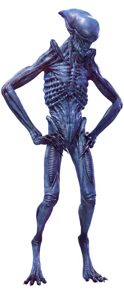 Weergave Van Een Blauwe Mannelijke Alien Geïsoleerd Witte Achtergrond — Stockfoto