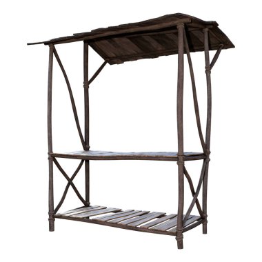 3D rendering of a medieval market stall isolated on white background