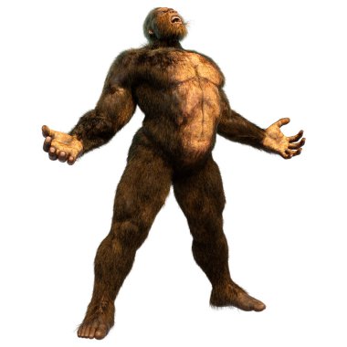 Beyaz arkaplanda izole edilmiş bir Koca Ayak veya Kocaayak 'ın 3B canlandırması