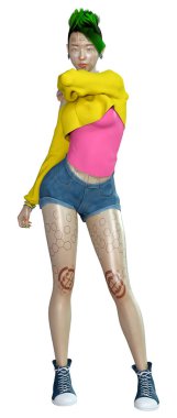 Beyaz arka planda izole edilmiş bir kadın robotun 3 boyutlu canlandırması