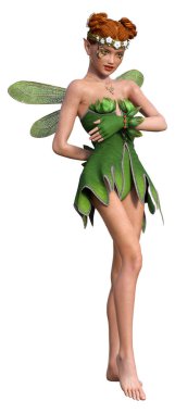 Beyaz arkaplanda izole edilmiş bir bahar perisinin 3 boyutlu canlandırması