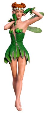 Beyaz arkaplanda izole edilmiş bir bahar perisinin 3 boyutlu canlandırması