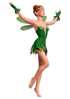 Beyaz arkaplanda izole edilmiş bir bahar perisinin 3 boyutlu canlandırması