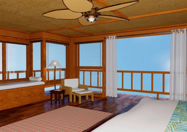 Rendering Resort Room Interior — Zdjęcie stockowe