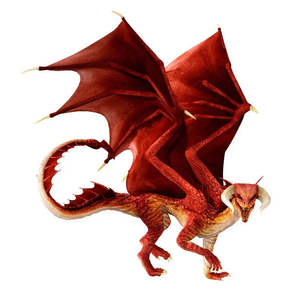Beyaz arka planda izole edilmiş bir fantezi ejderhanın 3 boyutlu canlandırması