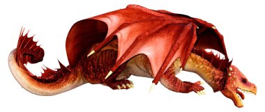 Beyaz arka planda izole edilmiş bir fantezi ejderhanın 3 boyutlu canlandırması