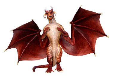 Beyaz arka planda izole edilmiş bir fantezi ejderhanın 3 boyutlu canlandırması